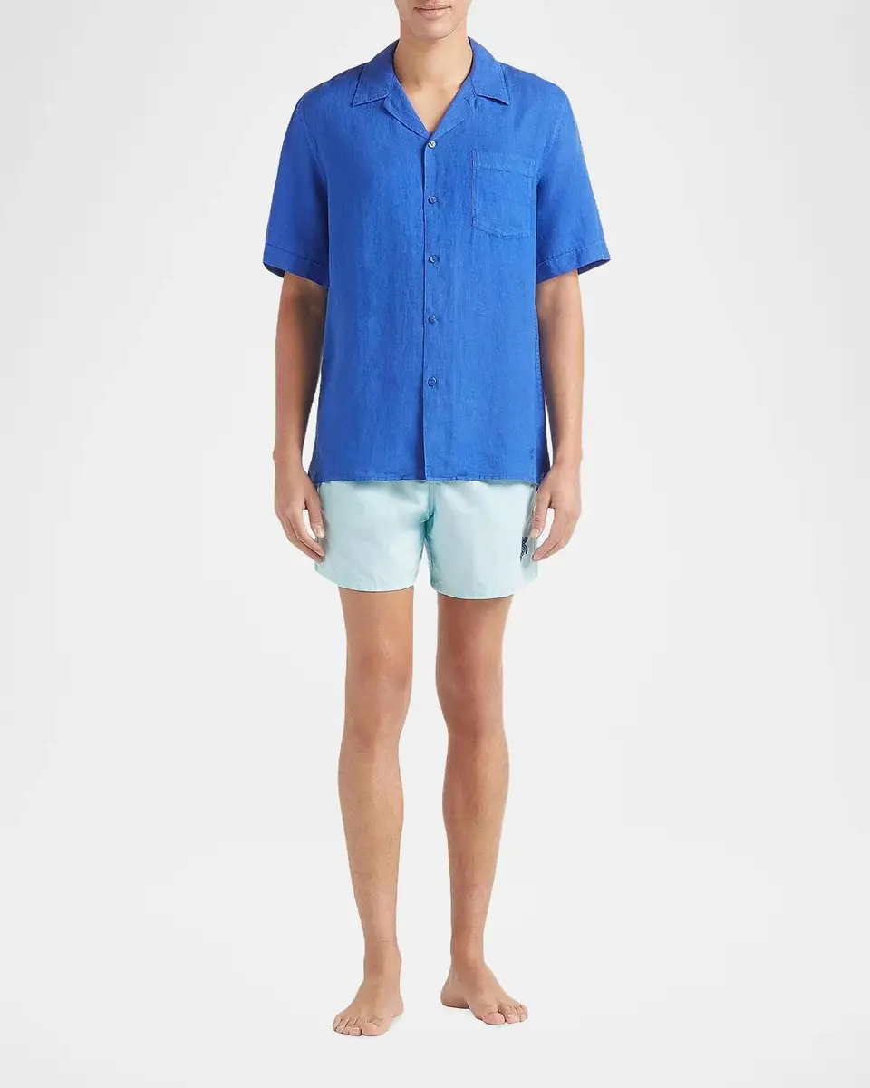 Vilebrequin Men's Garment-Dyed Linen Camp Shirt | Thumbnail 2 Vilebrequin Men's Garment-Dyed Linen Camp Shirt | Thumbnail 2