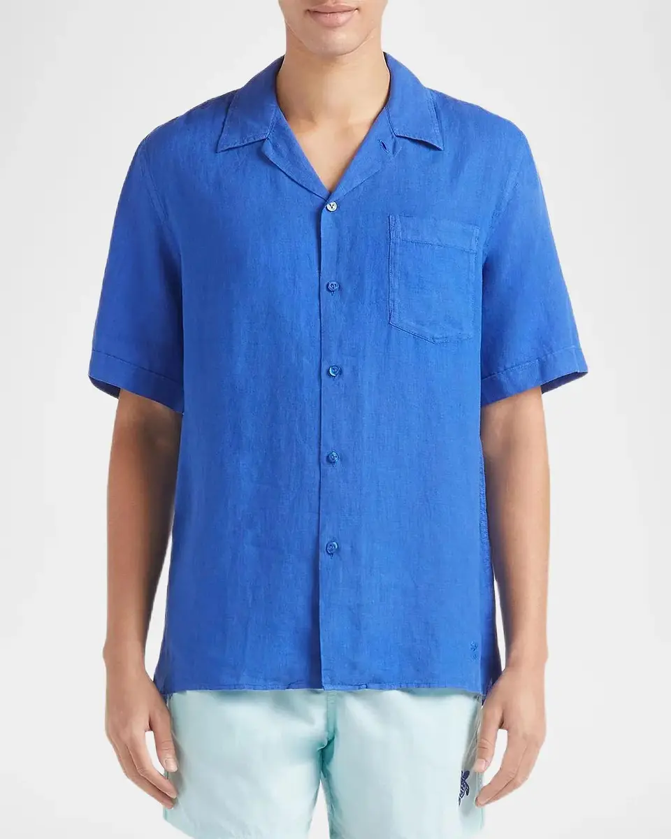 Vilebrequin Men's Garment-Dyed Linen Camp Shirt | Thumbnail 4 Vilebrequin Men's Garment-Dyed Linen Camp Shirt | Thumbnail 4