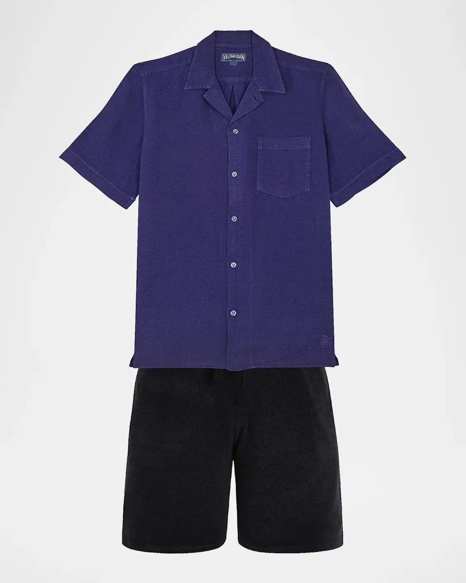 Vilebrequin Men's Garment-Dyed Linen Camp Shirt | Thumbnail 5 Vilebrequin Men's Garment-Dyed Linen Camp Shirt | Thumbnail 5