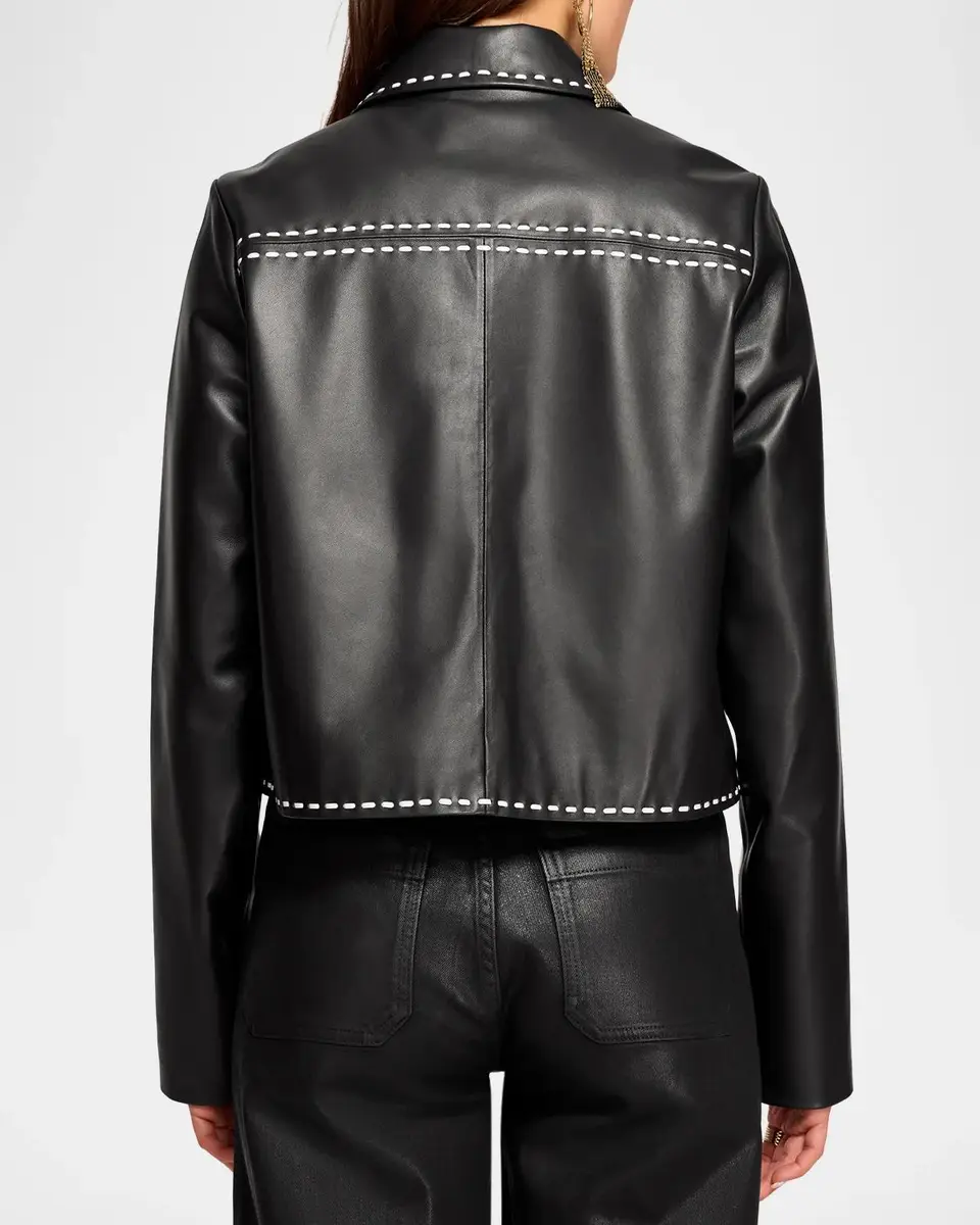Ramy Brook Mira Topstitched Leather Jacket | Thumbnail 2