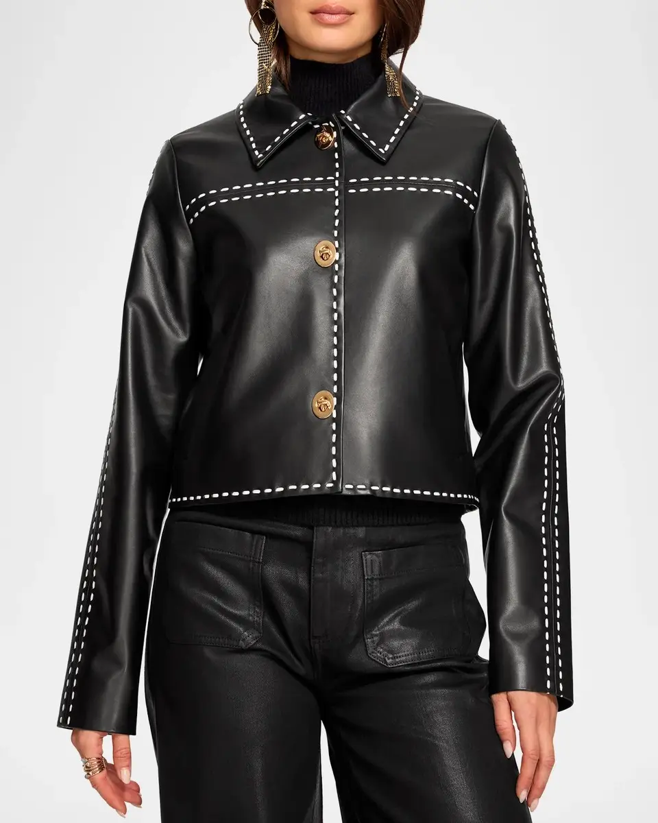 Ramy Brook Mira Topstitched Leather Jacket | Thumbnail 3