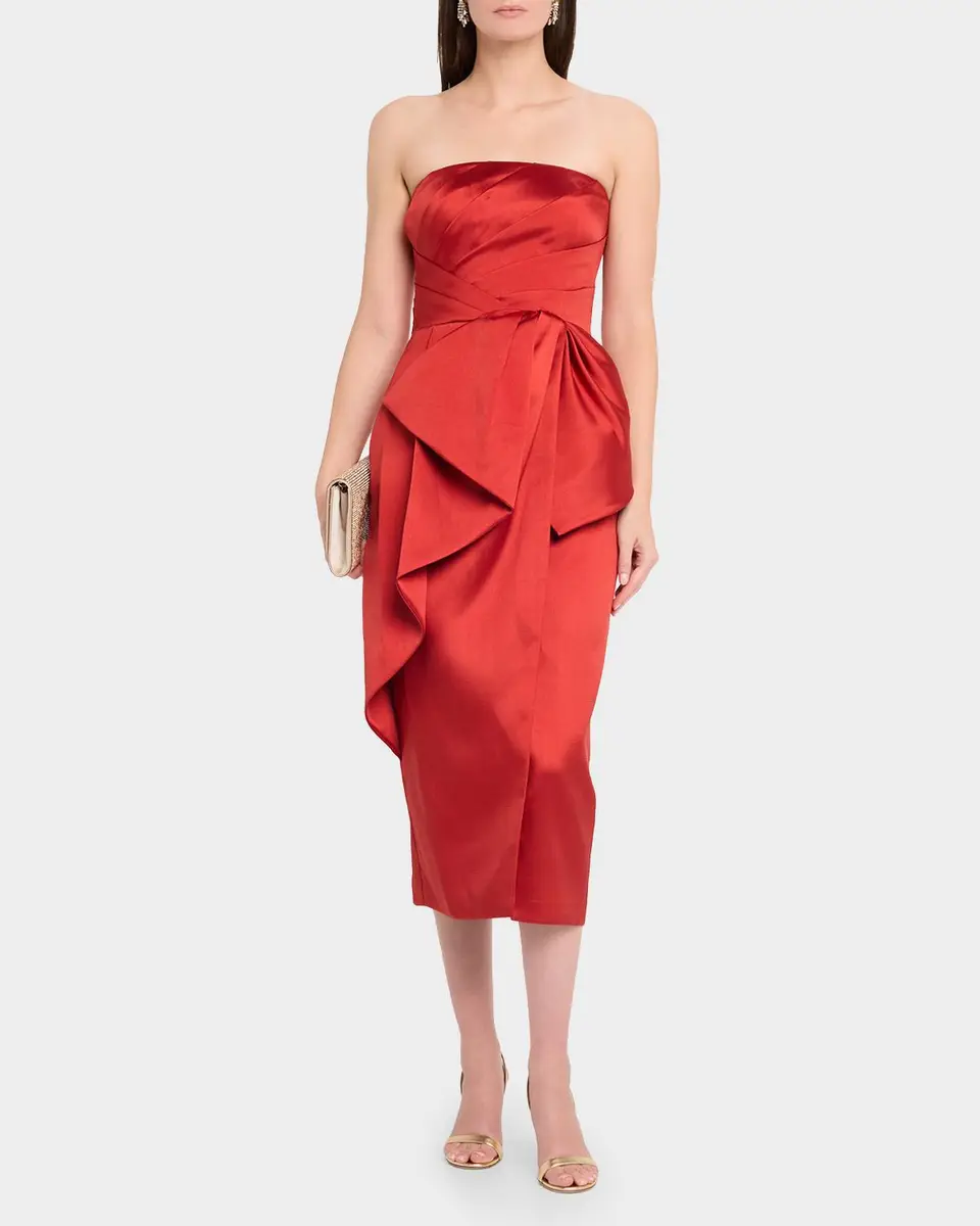 THEIA Dorothea Draped Strapless Midi Dress | Thumbnail 2 THEIA Dorothea Draped Strapless Midi Dress | Thumbnail 2