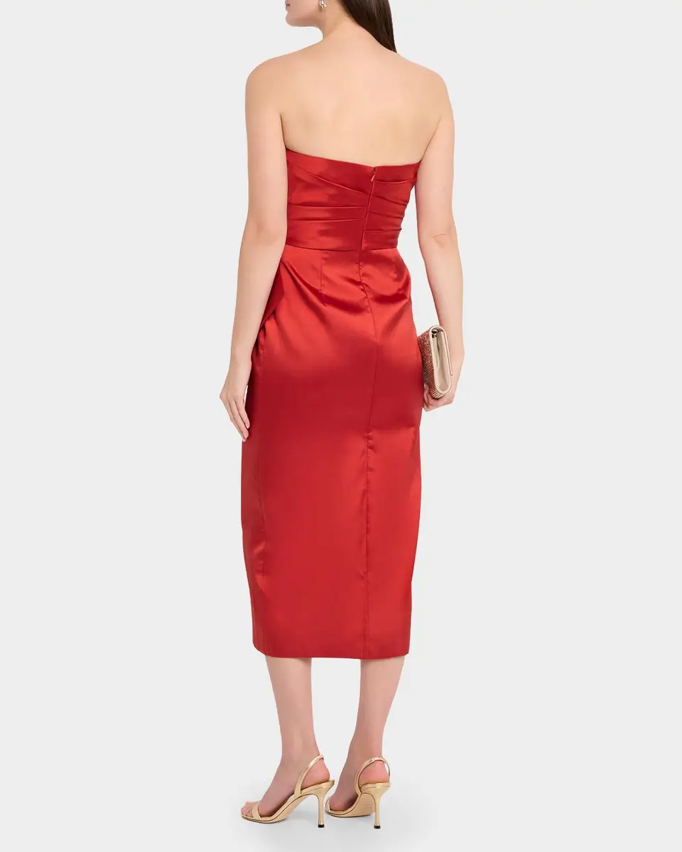 THEIA Dorothea Draped Strapless Midi Dress | Thumbnail 3 THEIA Dorothea Draped Strapless Midi Dress | Thumbnail 3