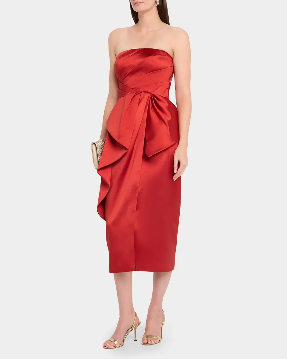 THEIA Dorothea Draped Strapless Midi Dress | Thumbnail 4 THEIA Dorothea Draped Strapless Midi Dress | Thumbnail 4