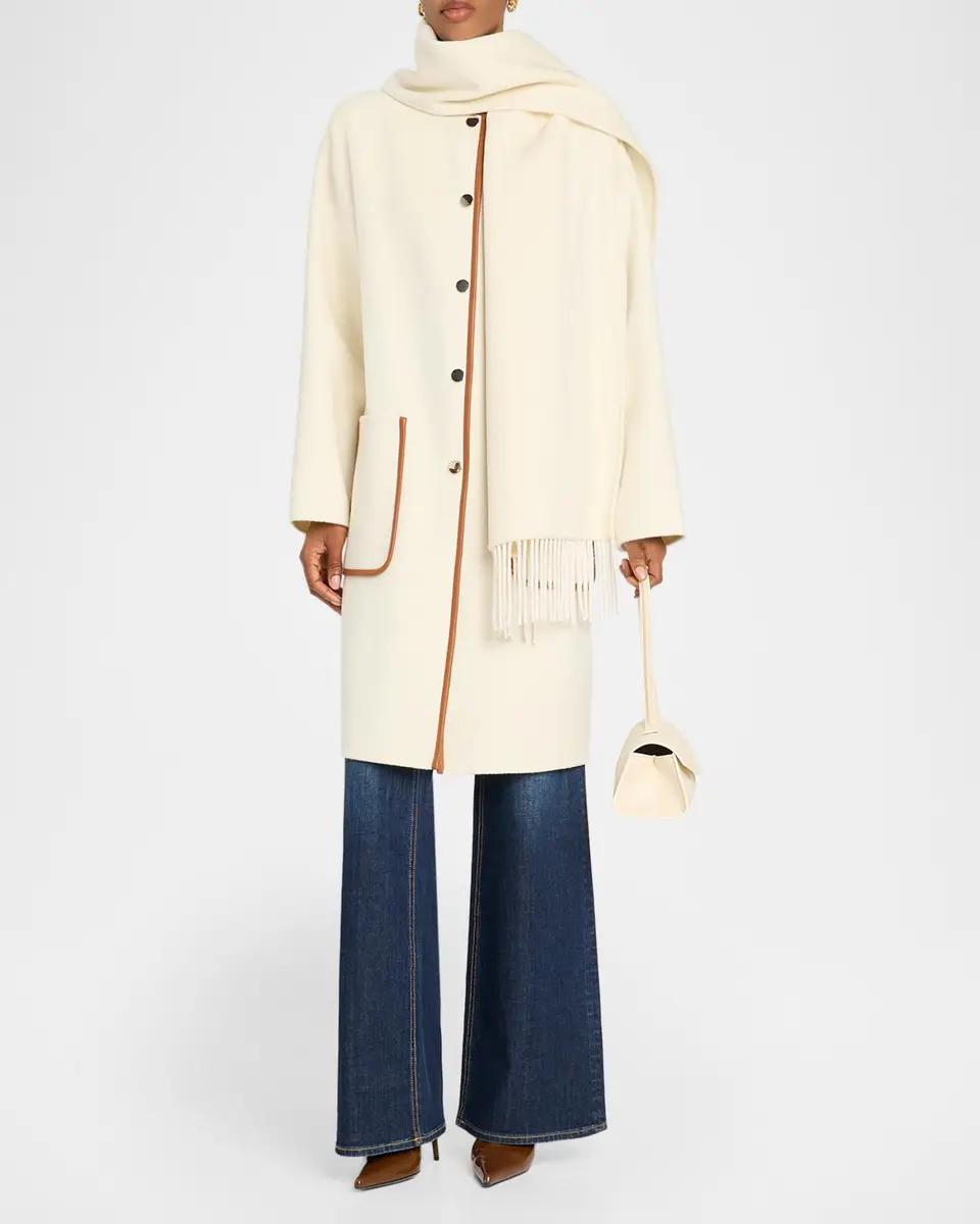 Ramy Brook Olive Leather-Trim Wool-Cashmere Scarf Jacket | Thumbnail 2 Ramy Brook Olive Leather-Trim Wool-Cashmere Scarf Jacket | Thumbnail 2