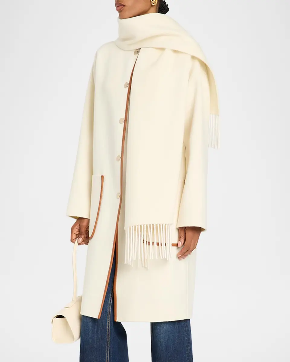 Ramy Brook Olive Leather-Trim Wool-Cashmere Scarf Jacket | Thumbnail 4 Ramy Brook Olive Leather-Trim Wool-Cashmere Scarf Jacket | Thumbnail 4