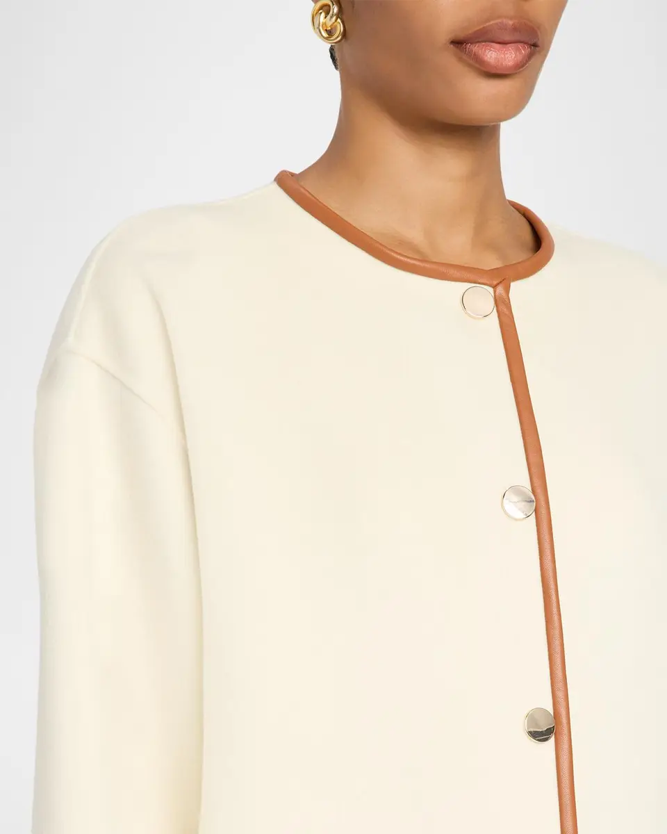 Ramy Brook Olive Leather-Trim Wool-Cashmere Scarf Jacket | Thumbnail 5 Ramy Brook Olive Leather-Trim Wool-Cashmere Scarf Jacket | Thumbnail 5
