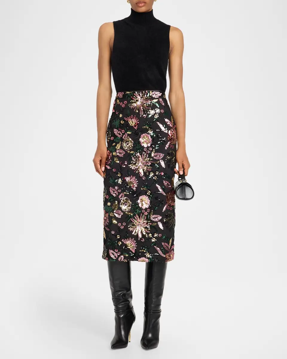 Ramy Brook Timothy Floral Sequined Midi Skirt | Thumbnail 2
