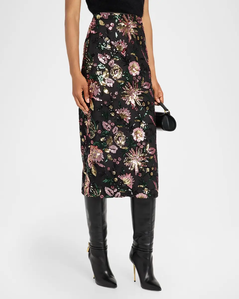Ramy Brook Timothy Floral Sequined Midi Skirt | Thumbnail 4