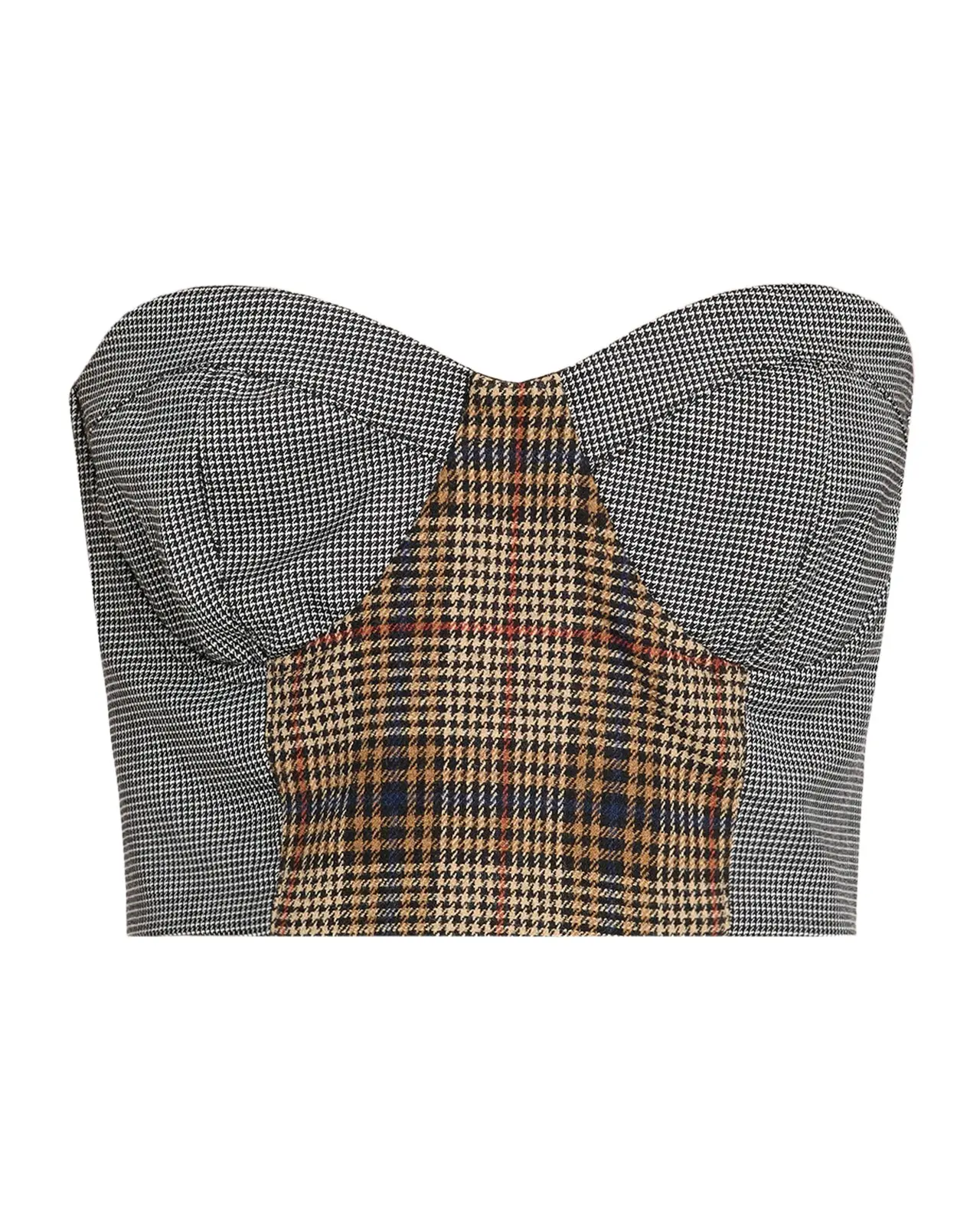 Ramy Brook Bailey Plaid Combo Strapless Crop Top