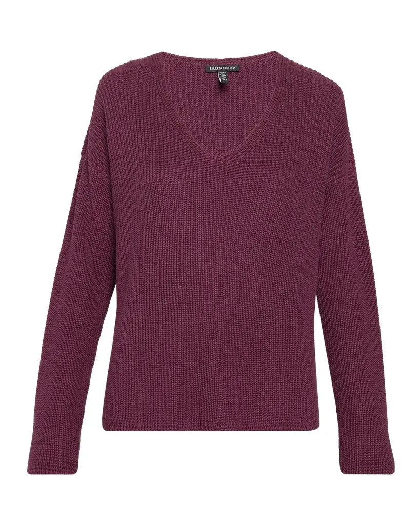 Eileen Fisher V-Neck Cotton Knit Sweater