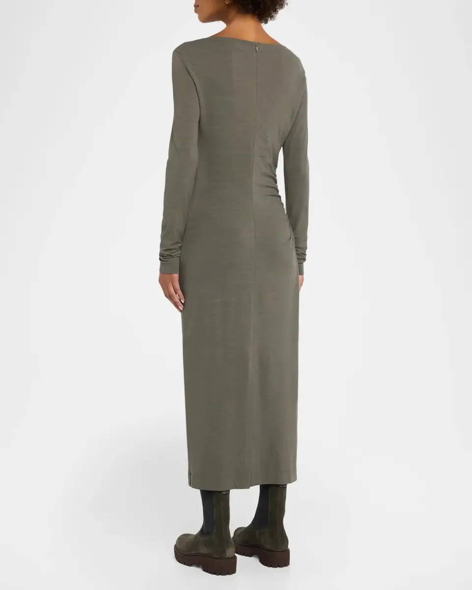 Brunello Cucinelli Long-Sleeve Wool Jersey Midi Dress | Thumbnail 3