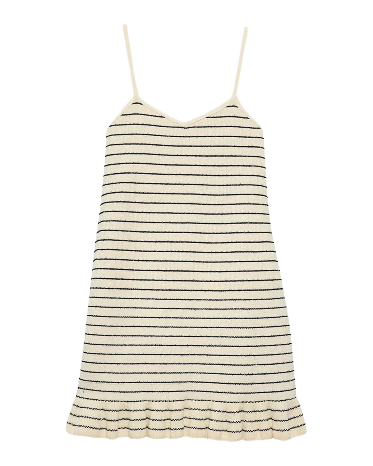 Sleeveless Striped Rib Ruffle Mini Dress Sleeveless Striped Rib Ruffle Mini Dress