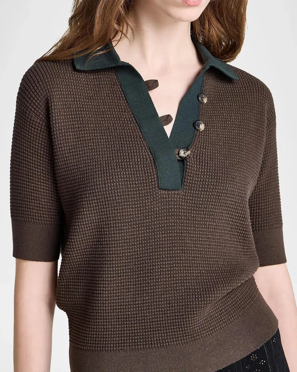 JW Anderson Short-Sleeve Textured Knit Polo Sweater | Thumbnail 3 JW Anderson Short-Sleeve Textured Knit Polo Sweater | Thumbnail 3