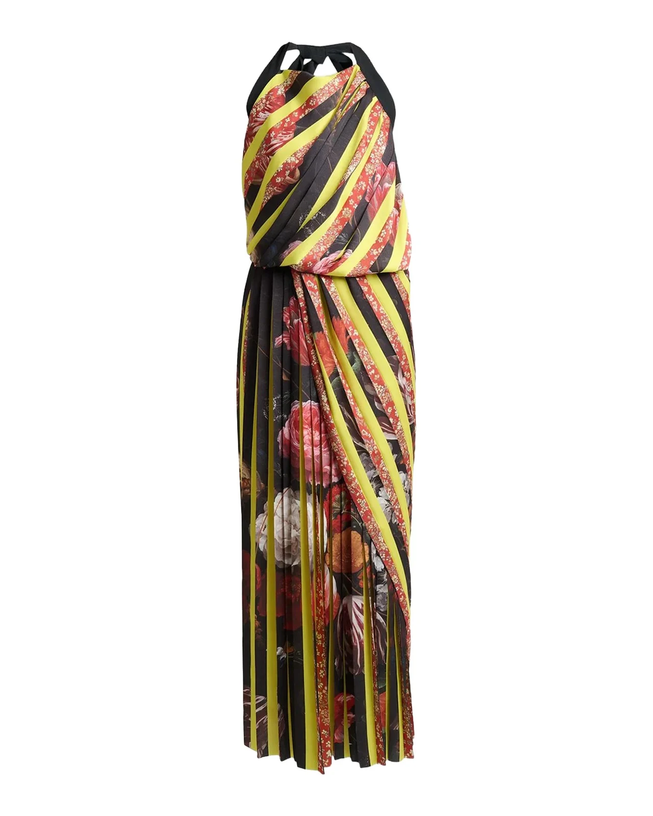 Darnot Mixed Print Pleated Halter Maxi Dress Darnot Mixed Print Pleated Halter Maxi Dress
