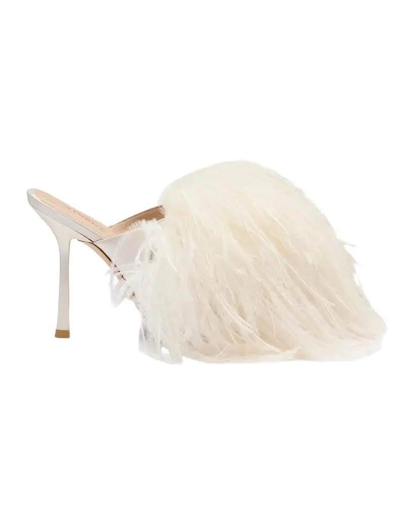 Stuart Weitzman Boa Feather & Satin Slide Sandals