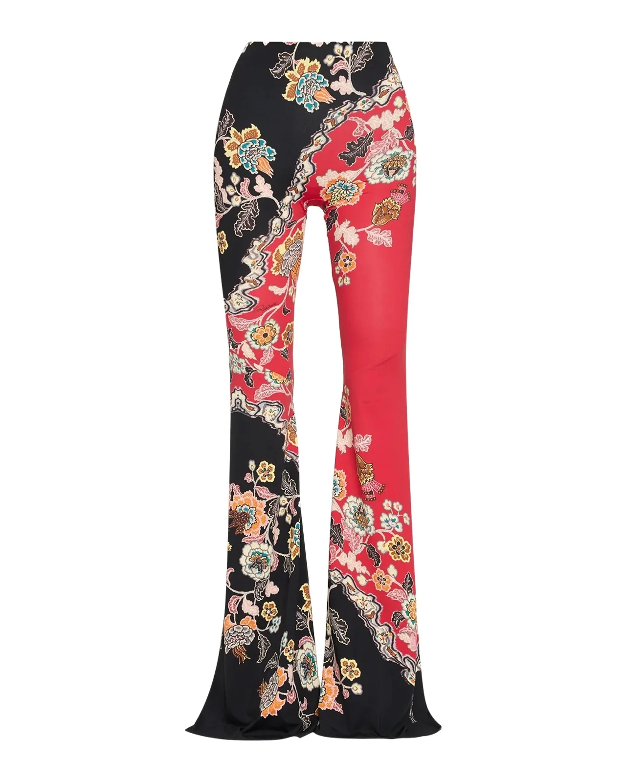 Roberto Cavalli High-Rise Colorblock Floral Printed Flare Trousers