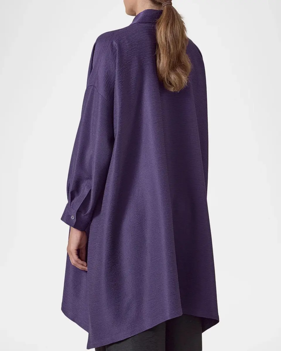 Eskandar Wide A-Line Shirt With Collar - Very Long Length With Slits | Thumbnail 3