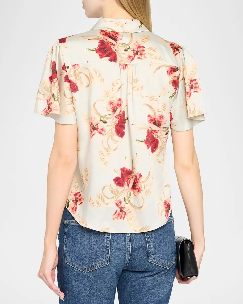 Cinq à Sept Wilted Poppy Flutter-Sleeve Top | Thumbnail 3