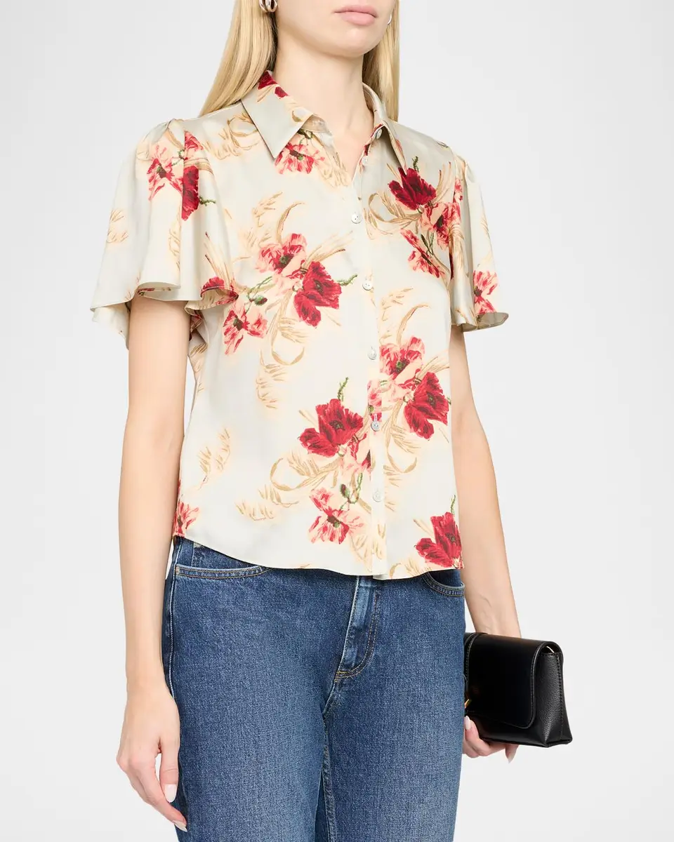 Cinq à Sept Wilted Poppy Flutter-Sleeve Top | Thumbnail 4