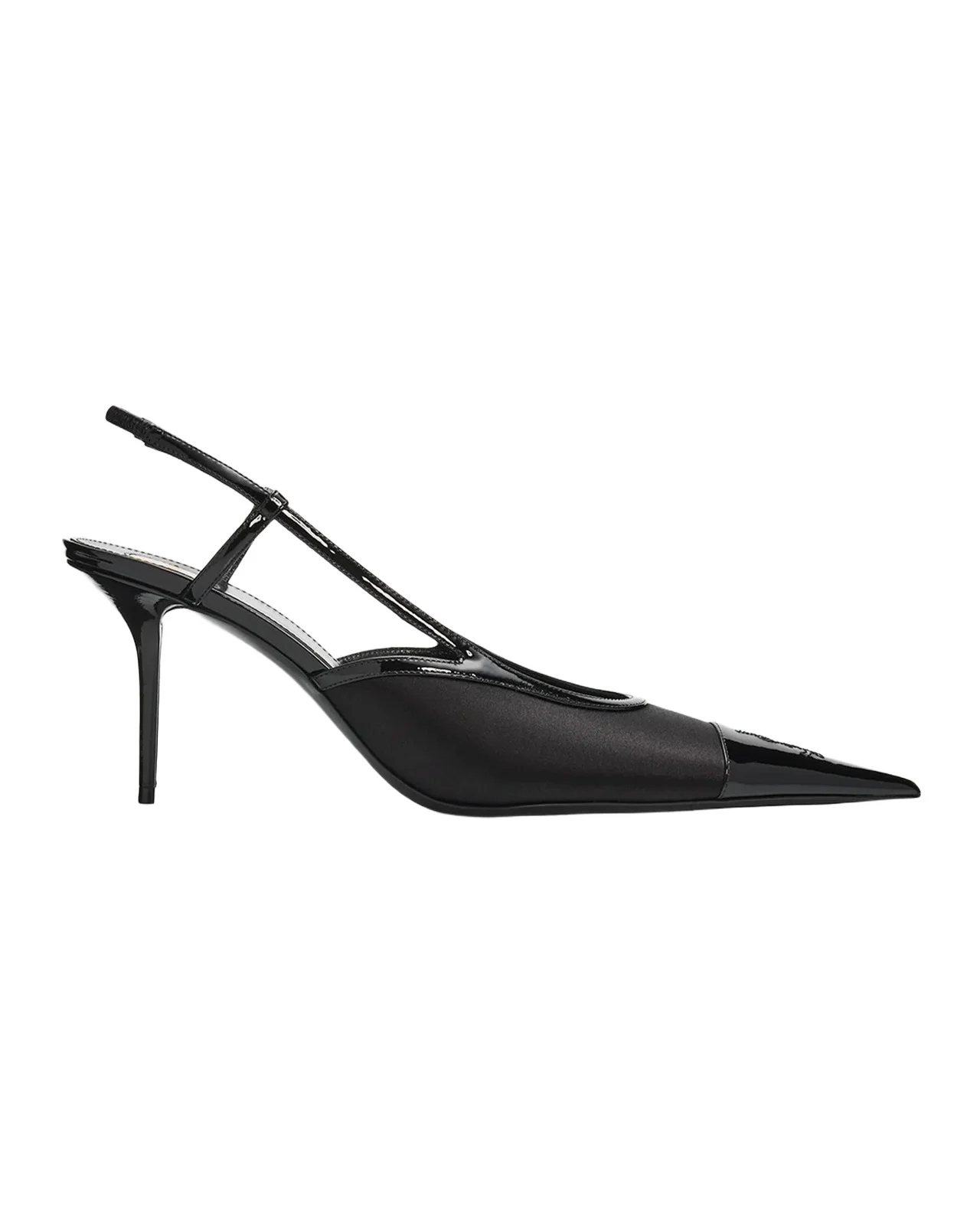Saint Laurent 75mm Raso Satin and Patent Leather Slingback Pumps
