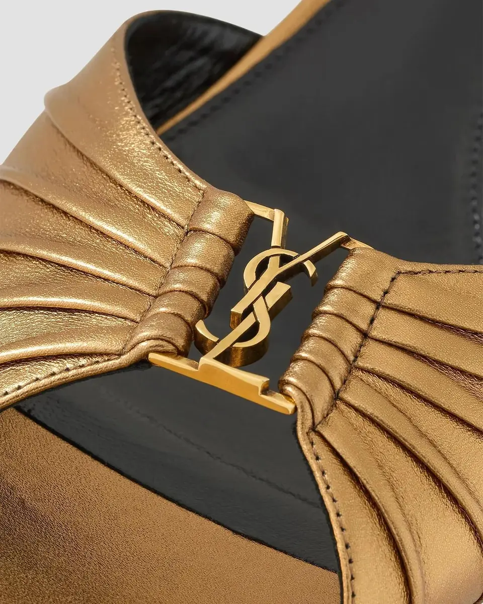 Saint Laurent 60mm Babylone YSL Ruched Mule Sandals in Metallic Leather | Thumbnail 4 Saint Laurent 60mm Babylone YSL Ruched Mule Sandals in Metallic Leather | Thumbnail 4