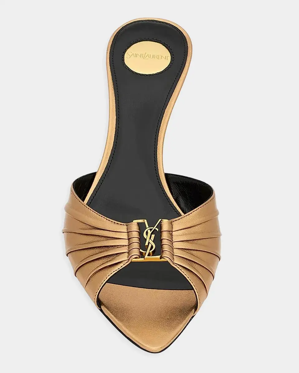 Saint Laurent 60mm Babylone YSL Ruched Mule Sandals in Metallic Leather | Thumbnail 5 Saint Laurent 60mm Babylone YSL Ruched Mule Sandals in Metallic Leather | Thumbnail 5