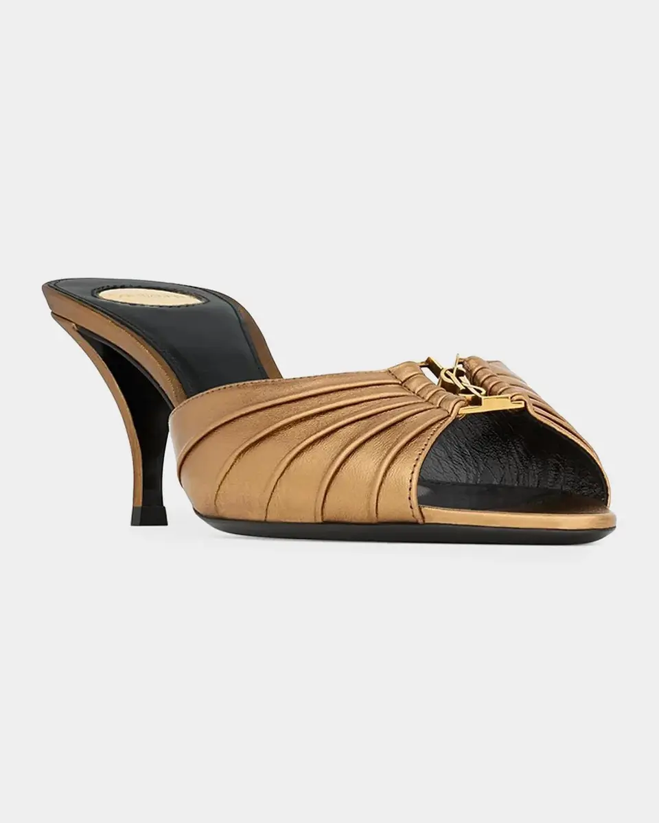 Saint Laurent 60mm Babylone YSL Ruched Mule Sandals in Metallic Leather | Thumbnail 6 Saint Laurent 60mm Babylone YSL Ruched Mule Sandals in Metallic Leather | Thumbnail 6