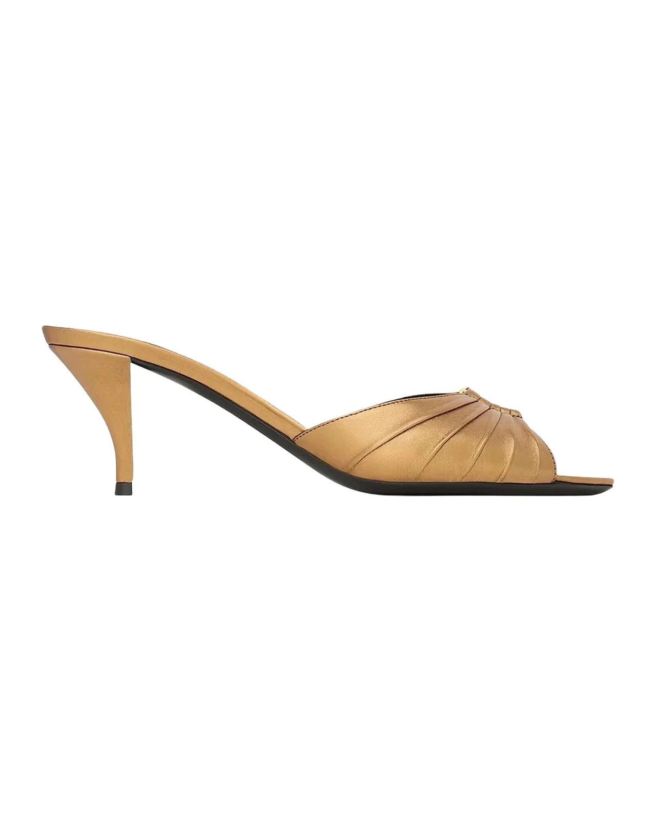 Saint Laurent 60mm Babylone YSL Ruched Mule Sandals in Metallic Leather