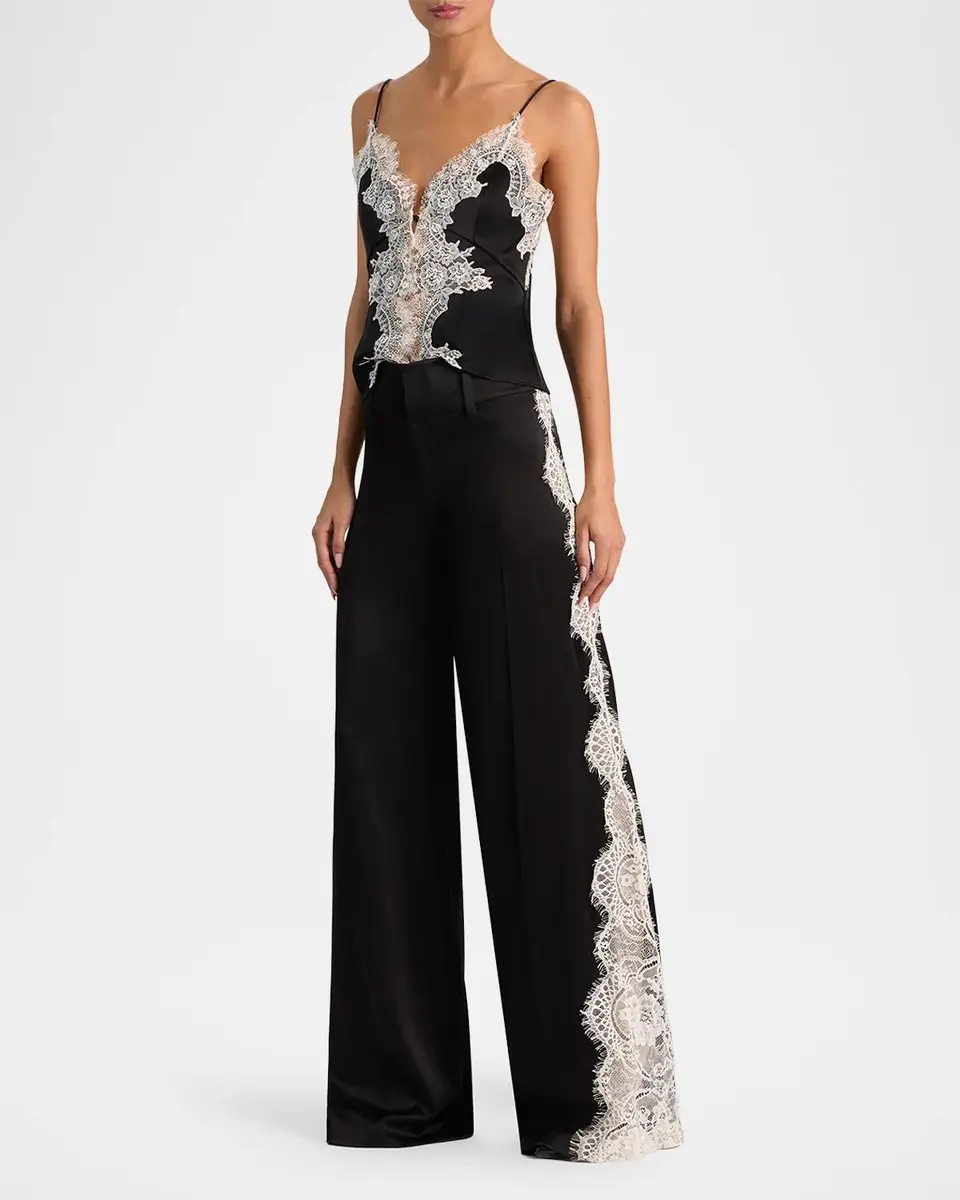 Alice + Olivia Olivia Lace-Trim Satin Wide-Leg Pants | Thumbnail 6 Alice + Olivia Olivia Lace-Trim Satin Wide-Leg Pants | Thumbnail 6