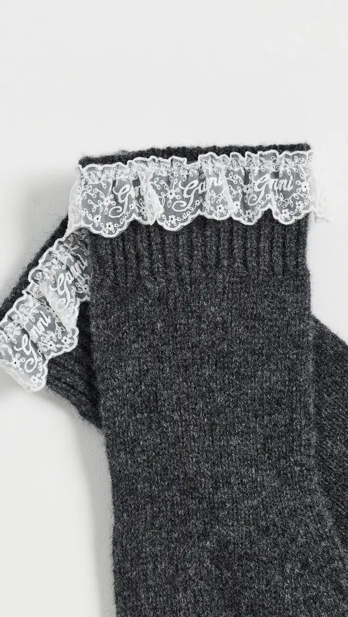 Ganni Compact Wool Lace Mittens | Thumbnail 4