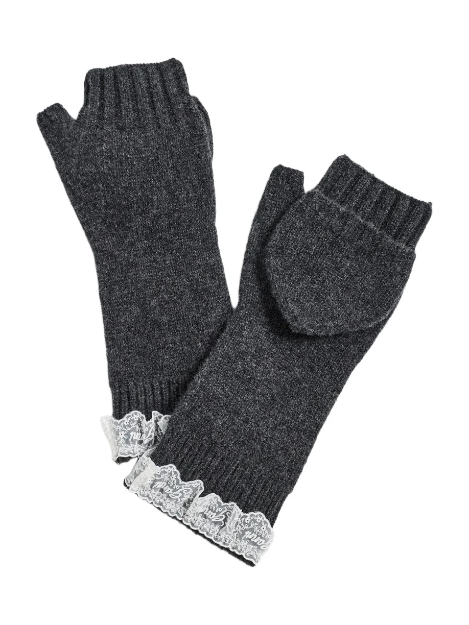 Ganni Compact Wool Lace Mittens