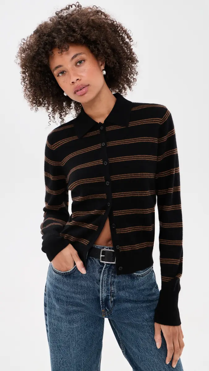 White + Warren Cashmere Striped Cardigan | Thumbnail 2