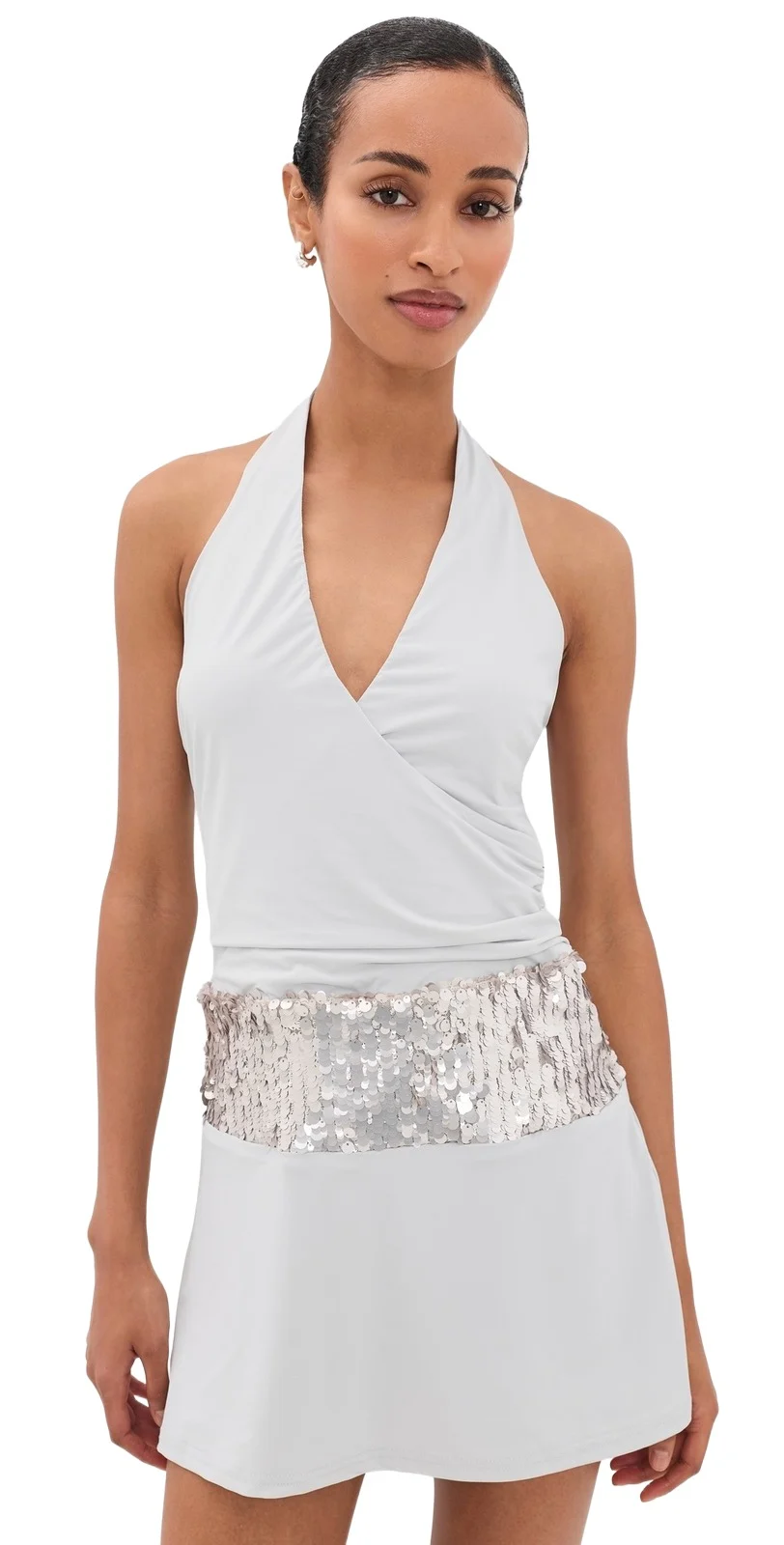 Rumi Faux Wrap Halter Mini Dress