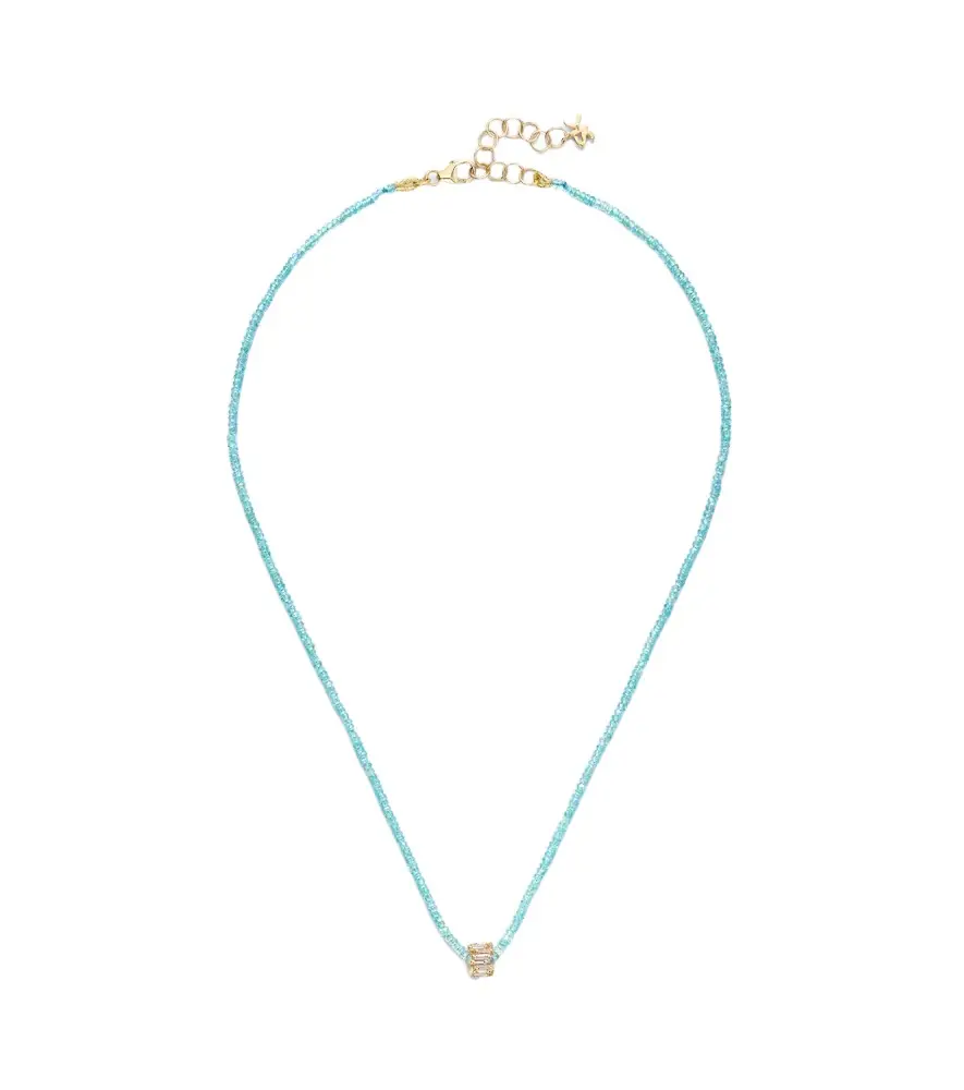 Infinite 18kt gold beaded necklace with apatites and diamonds Infinite 18kt gold beaded necklace with apatites and diamonds