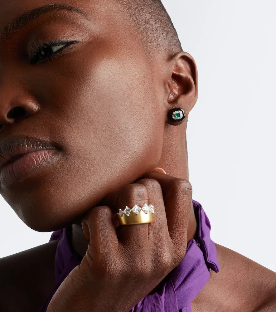 Nikos Koulis Oui 18kt white gold and enamel earrings with emeralds and diamonds | Thumbnail 3 Nikos Koulis Oui 18kt white gold and enamel earrings with emeralds and diamonds | Thumbnail 3