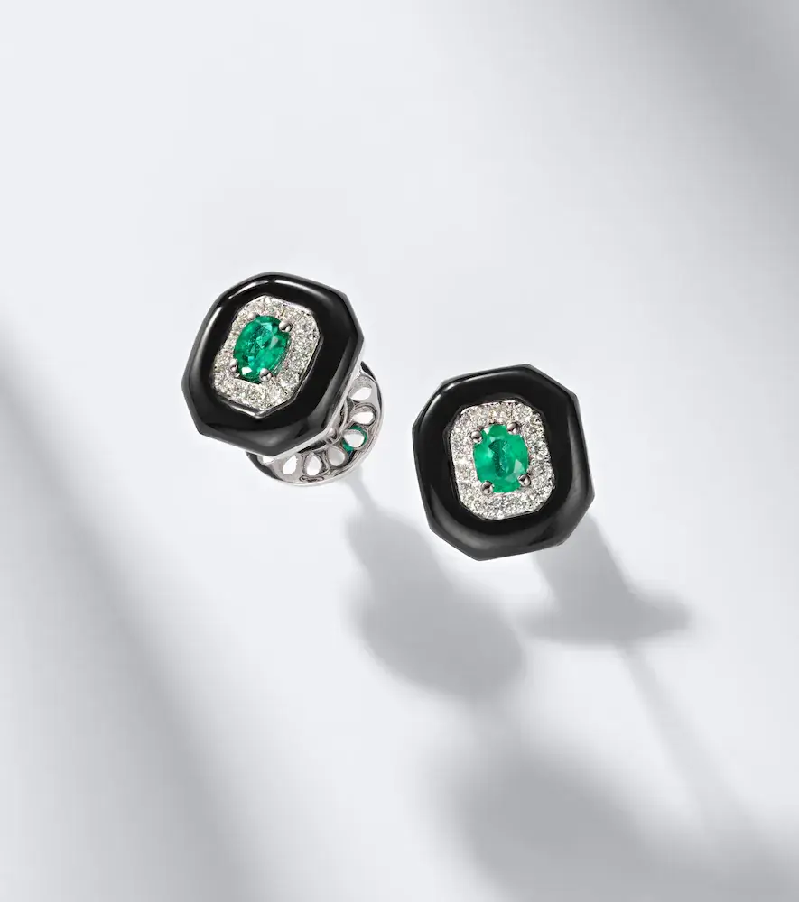 Nikos Koulis Oui 18kt white gold and enamel earrings with emeralds and diamonds | Thumbnail 5 Nikos Koulis Oui 18kt white gold and enamel earrings with emeralds and diamonds | Thumbnail 5