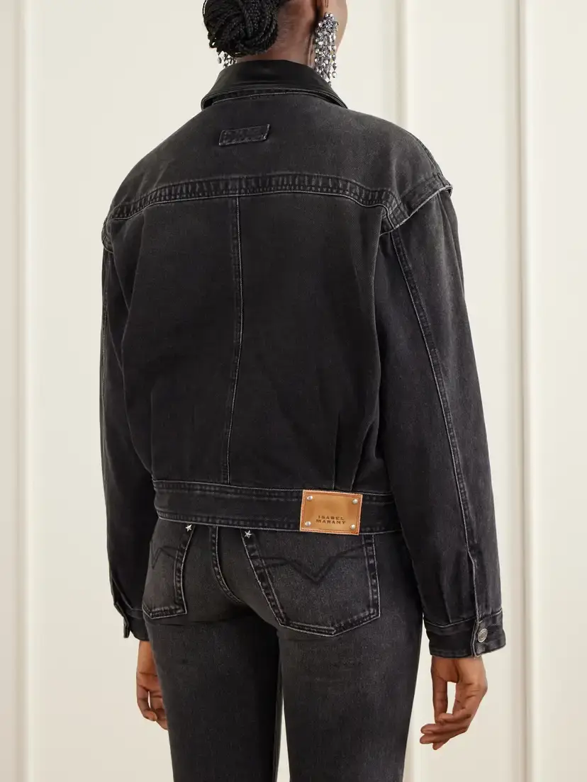 Isabel Marant Devyn Leather-trimmed Denim Jacket | Thumbnail 4 Isabel Marant Devyn Leather-trimmed Denim Jacket | Thumbnail 4