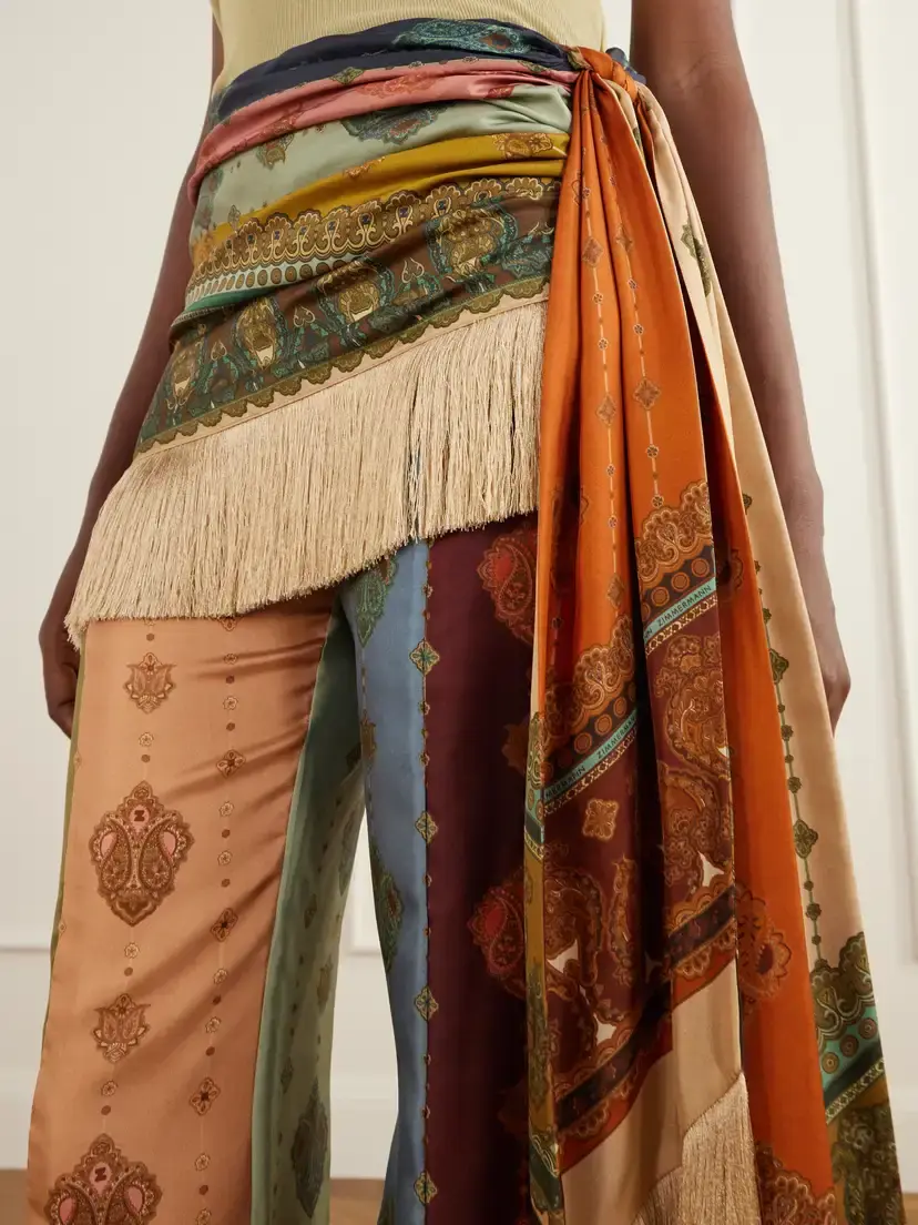 Zimmermann Valiant Fringed Tie-detailed Printed Silk-satin Wide-leg Pants | Thumbnail 5 Zimmermann Valiant Fringed Tie-detailed Printed Silk-satin Wide-leg Pants | Thumbnail 5