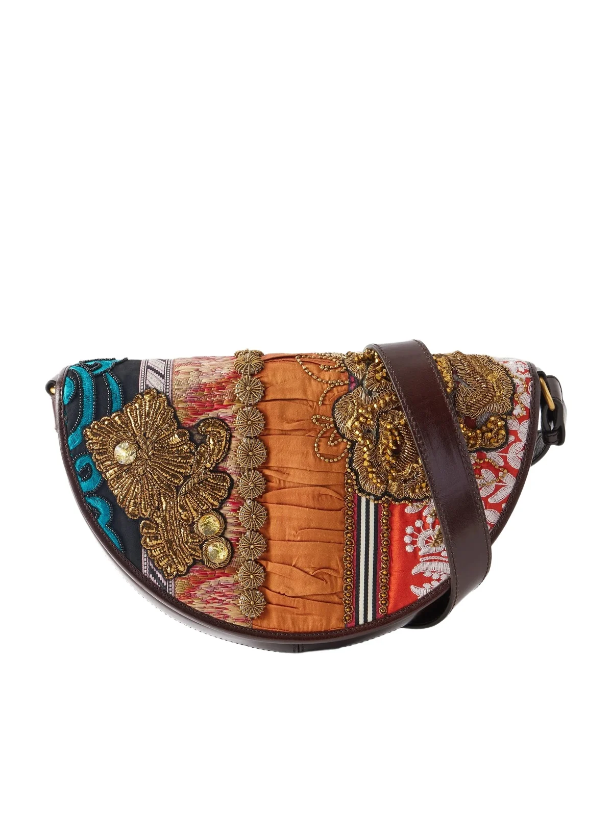 Bead-embellished Patchwork-trimmed Leather Shoulder Bag Bead-embellished Patchwork-trimmed Leather Shoulder Bag