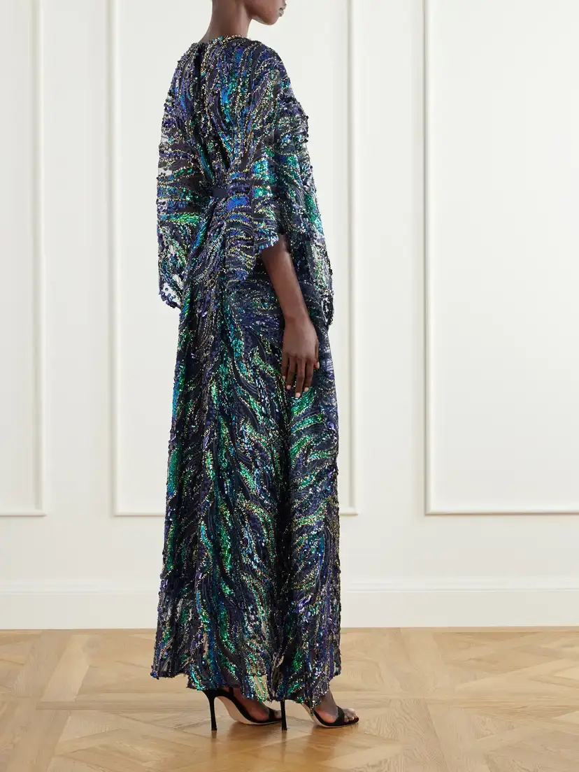 Taller Marmo Firefly Belted Draped Sequined Tulle Gown | Thumbnail 3 Taller Marmo Firefly Belted Draped Sequined Tulle Gown | Thumbnail 3