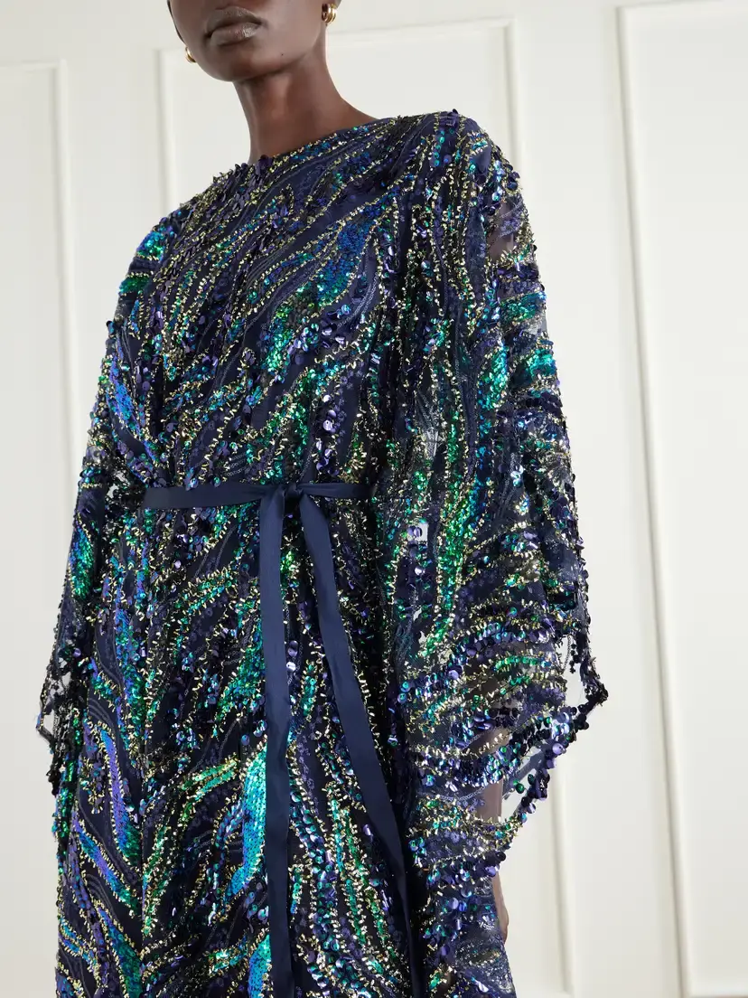 Taller Marmo Firefly Belted Draped Sequined Tulle Gown | Thumbnail 4 Taller Marmo Firefly Belted Draped Sequined Tulle Gown | Thumbnail 4