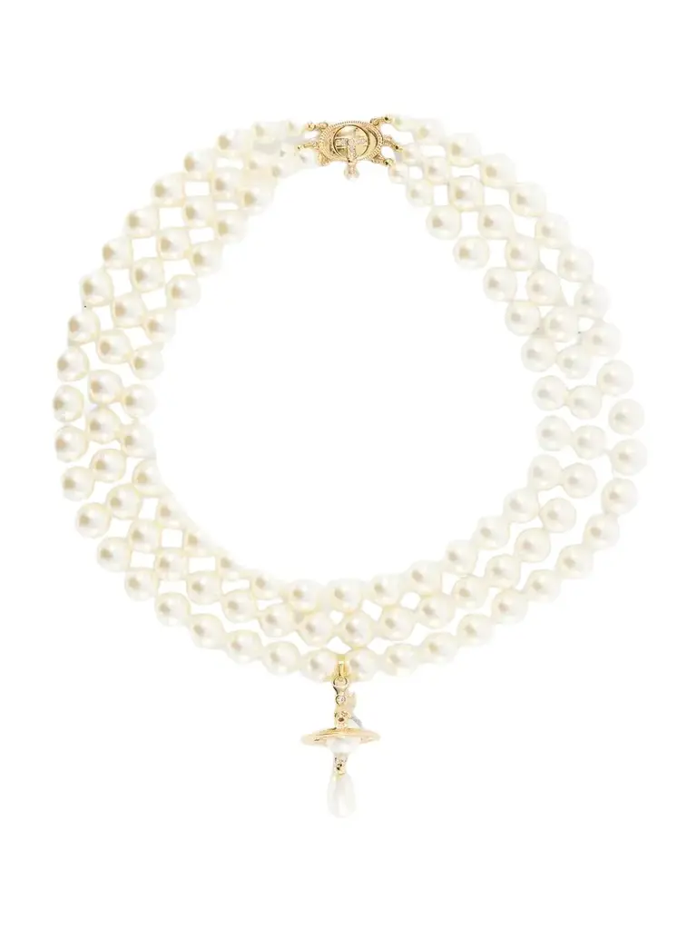 Vivienne Westwood Three Row Pearl Drop Gold-tone And Pearls Necklace