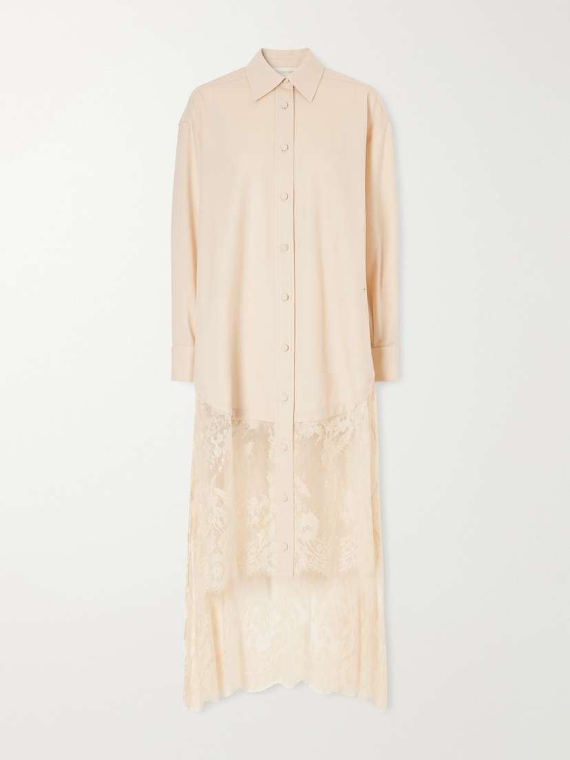 Zimmermann Valiant Asymmetric Lace-trimmed Stretch-wool Shirt