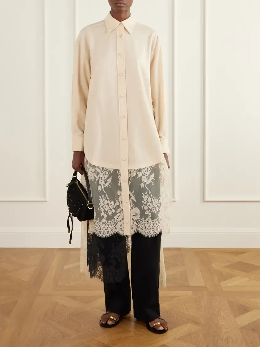 Zimmermann Valiant Asymmetric Lace-trimmed Stretch-wool Shirt | Thumbnail 2 Zimmermann Valiant Asymmetric Lace-trimmed Stretch-wool Shirt | Thumbnail 2