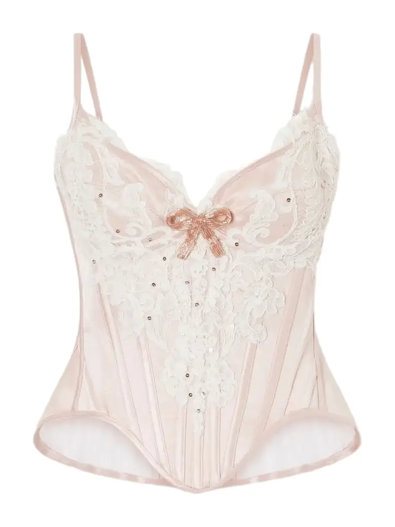 Embellished Lace-trimmed Silk-satin Bustier Top