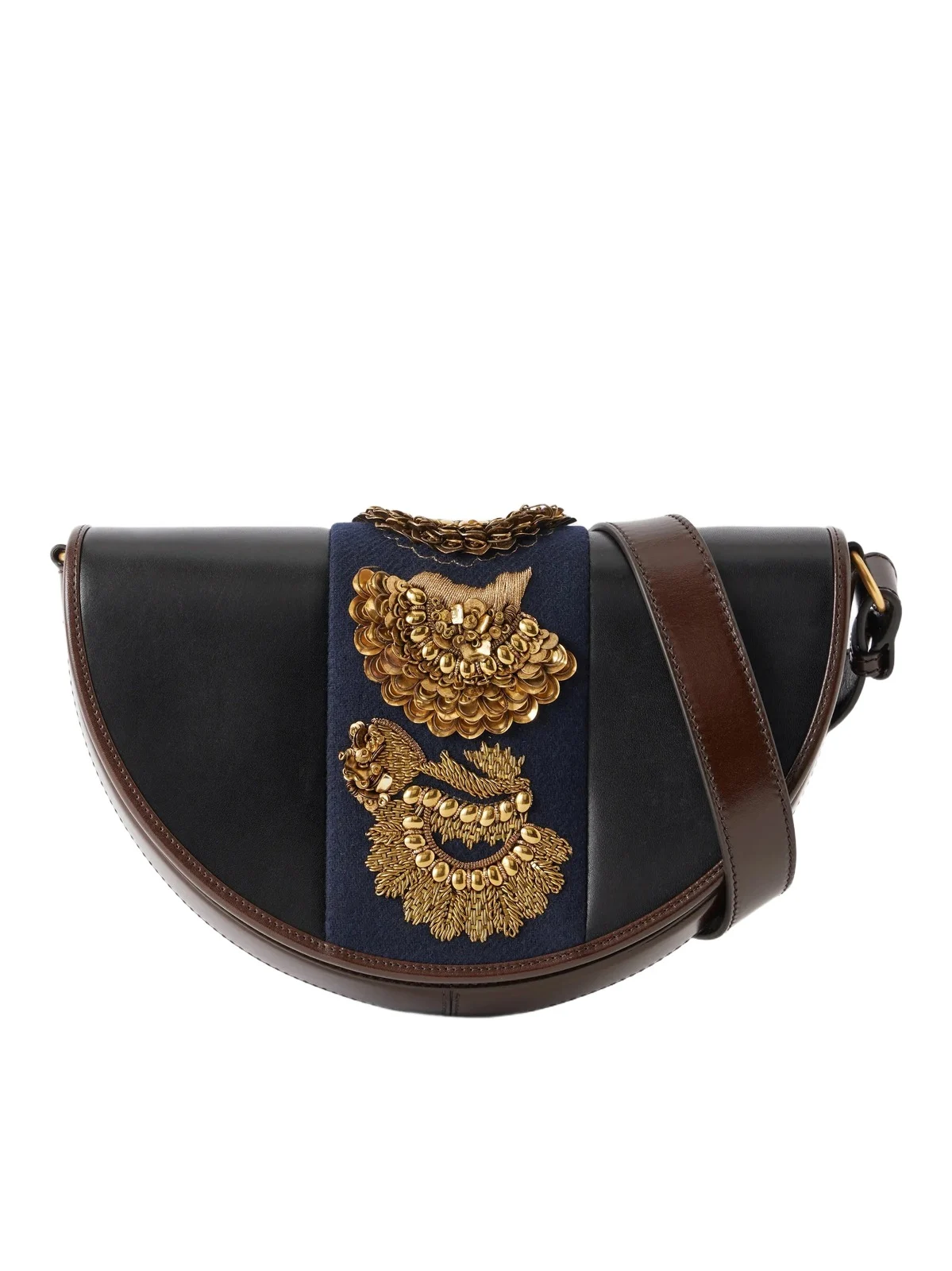 Embellished Fabric-trimmed Leather Shoulder Bag Embellished Fabric-trimmed Leather Shoulder Bag