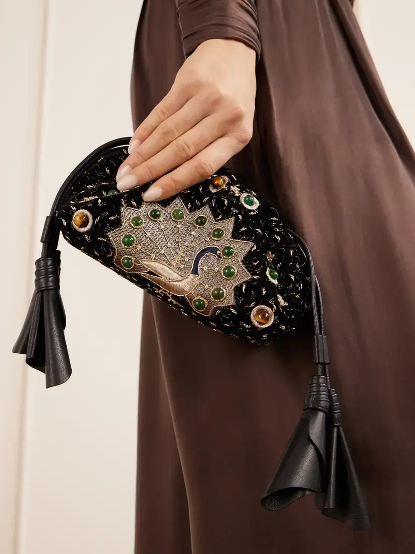 Zimmermann Cloud 91 Peacock Small Embellished Embroidered Leather-trimmed Velvet Clutch | Thumbnail 2 Zimmermann Cloud 91 Peacock Small Embellished Embroidered Leather-trimmed Velvet Clutch | Thumbnail 2