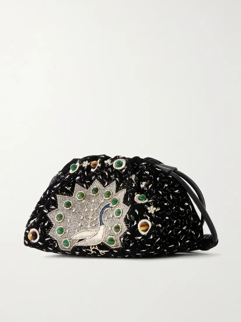 Zimmermann Cloud 91 Peacock Small Embellished Embroidered Leather-trimmed Velvet Clutch | Thumbnail 4 Zimmermann Cloud 91 Peacock Small Embellished Embroidered Leather-trimmed Velvet Clutch | Thumbnail 4