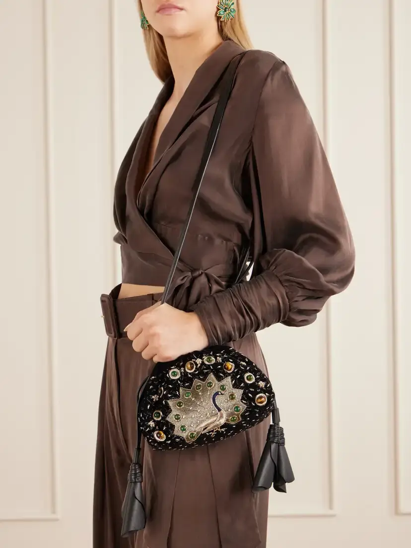 Zimmermann Cloud 91 Peacock Small Embellished Embroidered Leather-trimmed Velvet Clutch | Thumbnail 6 Zimmermann Cloud 91 Peacock Small Embellished Embroidered Leather-trimmed Velvet Clutch | Thumbnail 6